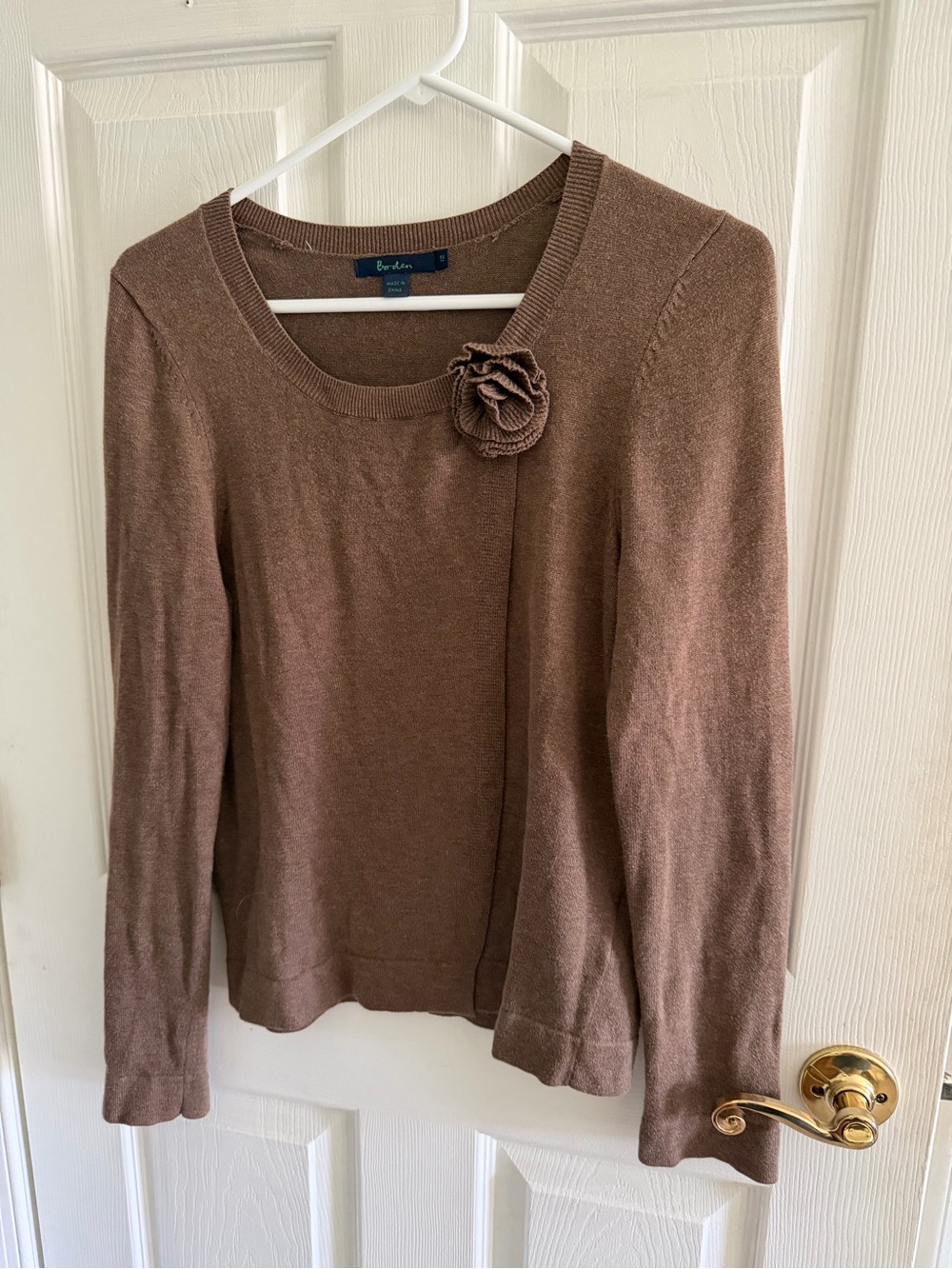 Boden Brown Wrap Sweater with Floral Appliqué